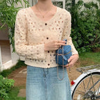 Philiberk Sheer Crochet Button-Up Cardigan for Women