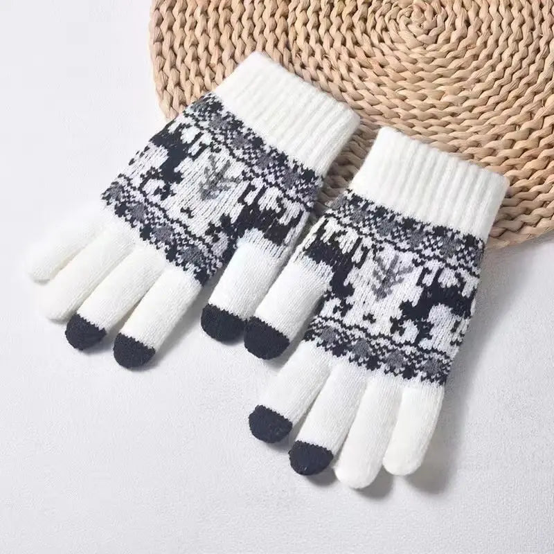 -Christmas Deer Knitted Gloves – Cozy, Windproof Touchscreen Winter Wear-