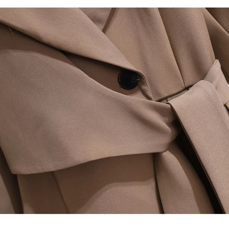 Fashion Long Sleeve Suit Dress – Pleated Belted Winter Outfit for Women