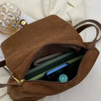 Vintage Brown Suede PU Leather Shoulder Bag – Large Capacity Crossbody Tote