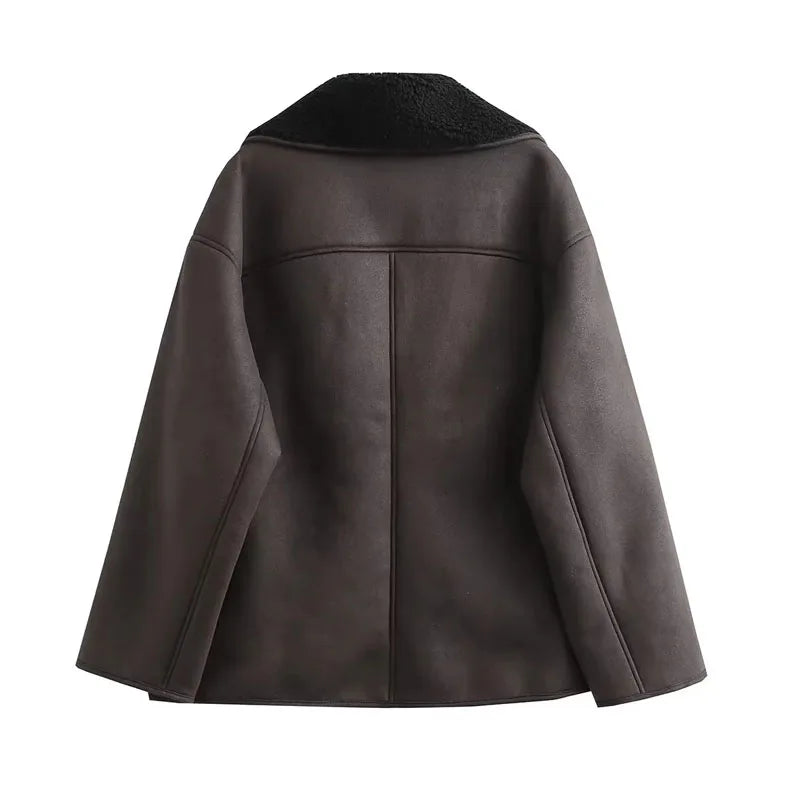 Women’s Plush Faux Leather Jacket – Warm Autumn & Winter Outerwear