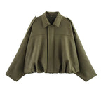 Women’s Vintage Bomber Jacket with Turn-Down Collar