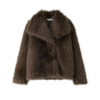 Women’s Chic Faux Fur Winter Coat – Solid Color Warm Lapel Collar Jacket