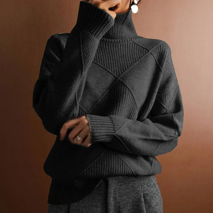 Geometric Knit Wool-Blend Turtleneck Sweater