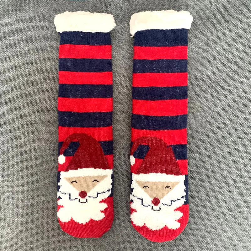 Cute Fuzzy Christmas Socks – Warm Plush Penguin & Deer Non-Slip Floor Slippers