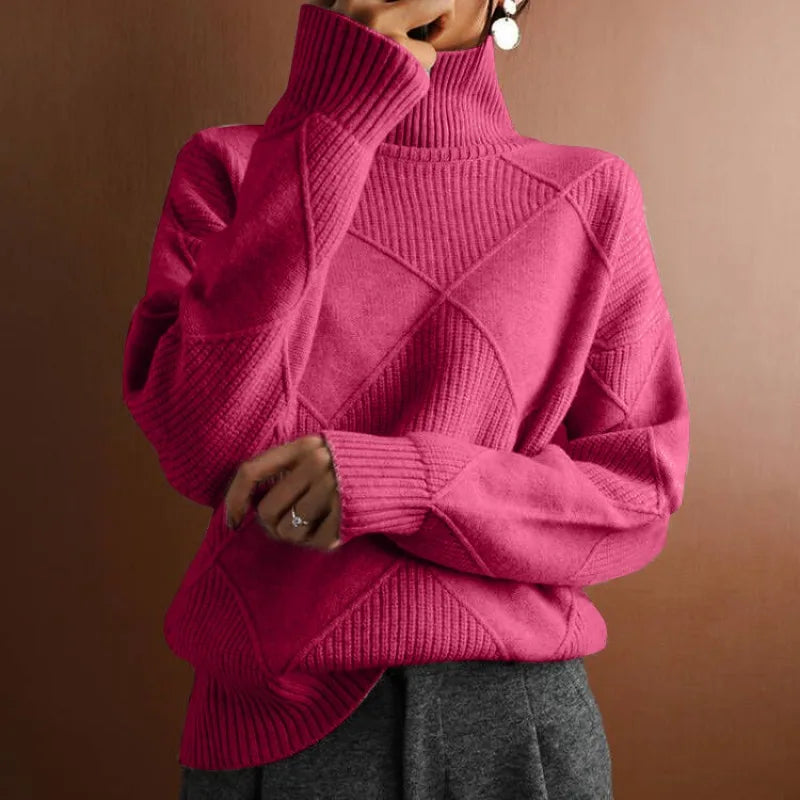 Geometric Knit Wool-Blend Turtleneck Sweater