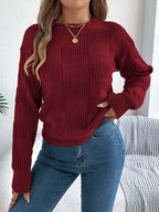 Women’s Plaid Knit Sweater – Round Neck Long Sleeve Cozy Cabin-Core Winter Pullover