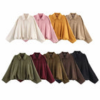 Women’s Vintage Bomber Jacket with Turn-Down Collar