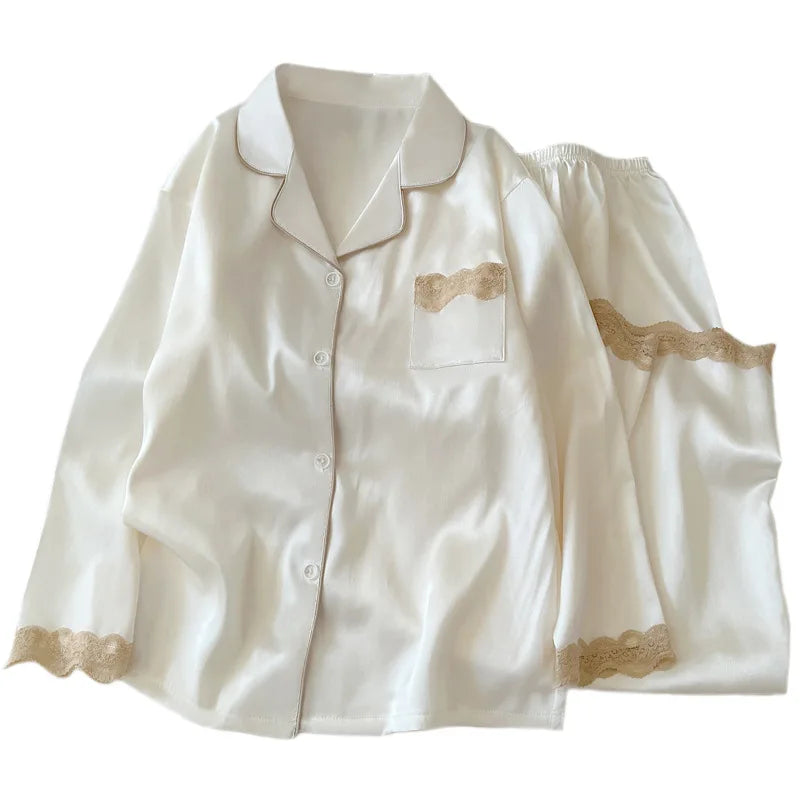 Philiberk Ice Silk Lace-Trim Nightwear Set for Women