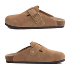 Philipberk Unisex Suede Clogs – Soft Leather Slip-On Sandals with Cork Footbed & Adjustable Buckle