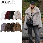 Women’s Chic Faux Fur Winter Coat – Solid Color Warm Lapel Collar Jacket