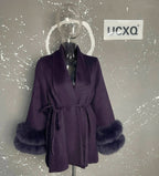 Elegant Woolen Overcoat with Fur Patchwork