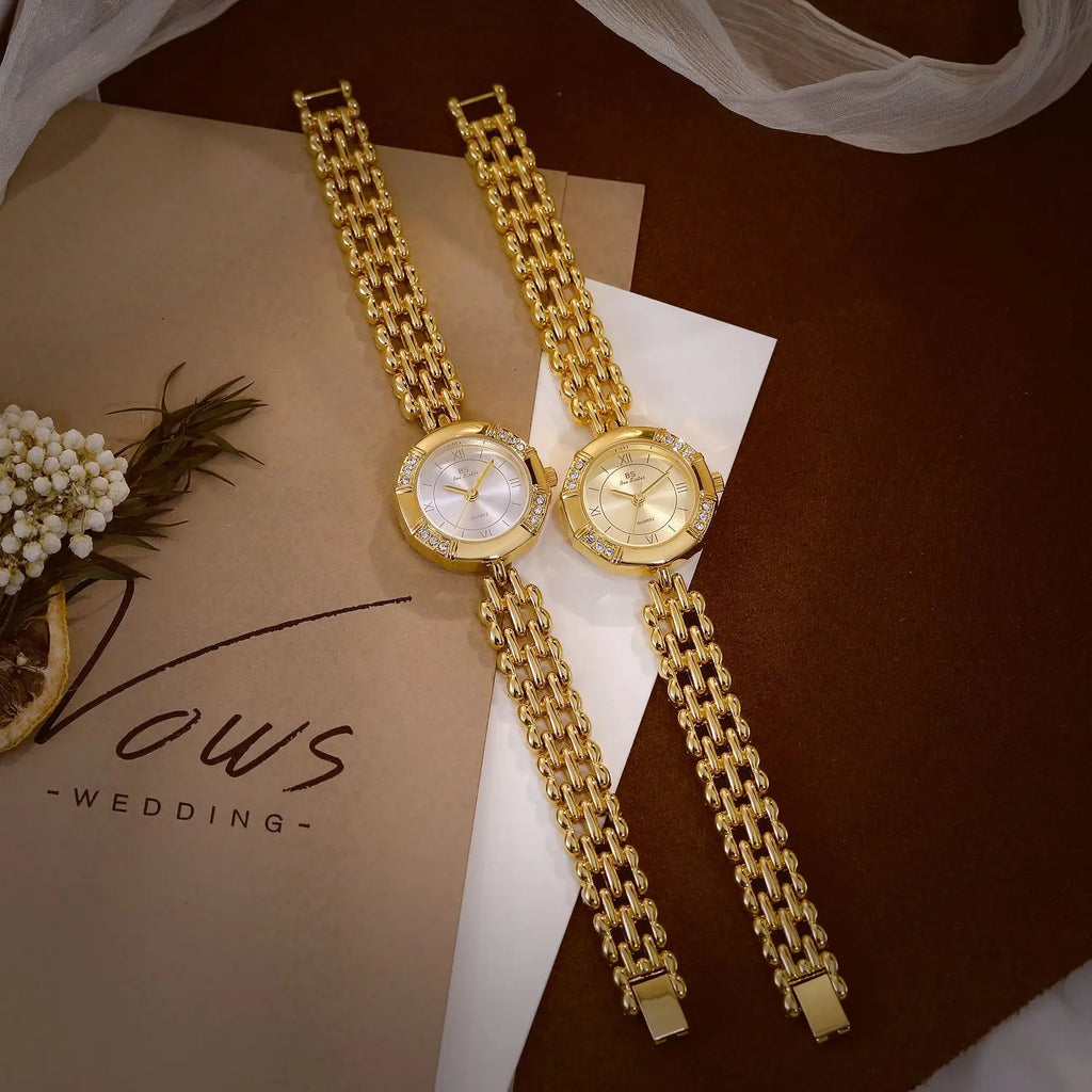 Vintage Gold Women’s Octagon Watch with Roman Numerals – Rhinestone Quartz Dress Watch