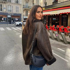 Women’s Plush Faux Leather Jacket – Warm Autumn & Winter Outerwear