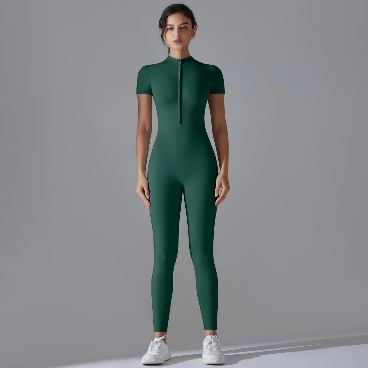 - Premium Zip-Front Sculpting Active Jumpsuit for Women