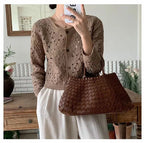 Philiberk Sheer Crochet Button-Up Cardigan for Women
