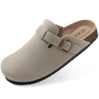 Philipberk Unisex Suede Clogs – Soft Leather Slip-On Sandals with Cork Footbed & Adjustable Buckle