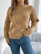 Women’s Plaid Knit Sweater – Round Neck Long Sleeve Cozy Cabin-Core Winter Pullover