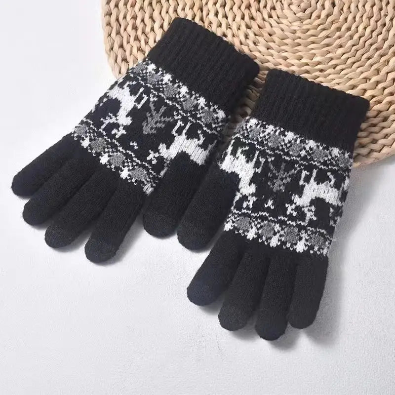 -Christmas Deer Knitted Gloves – Cozy, Windproof Touchscreen Winter Wear-