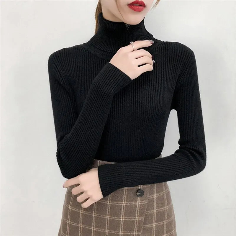 - Premium Ribbed Turtleneck Knit Sweater