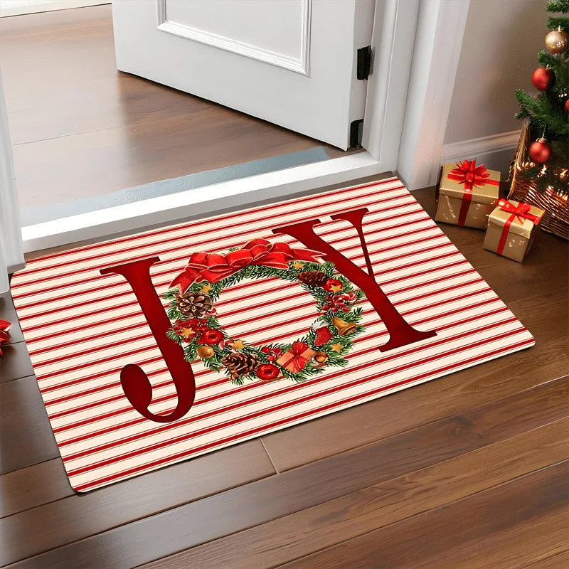 Red Santa & Gingerbread Man Christmas Door Mat – Welcome the Holidays with Joy