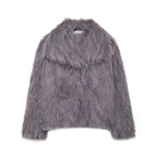 Women’s Chic Faux Fur Winter Coat – Solid Color Warm Lapel Collar Jacket