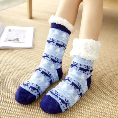 Cute Fuzzy Christmas Socks – Warm Plush Penguin & Deer Non-Slip Floor Slippers