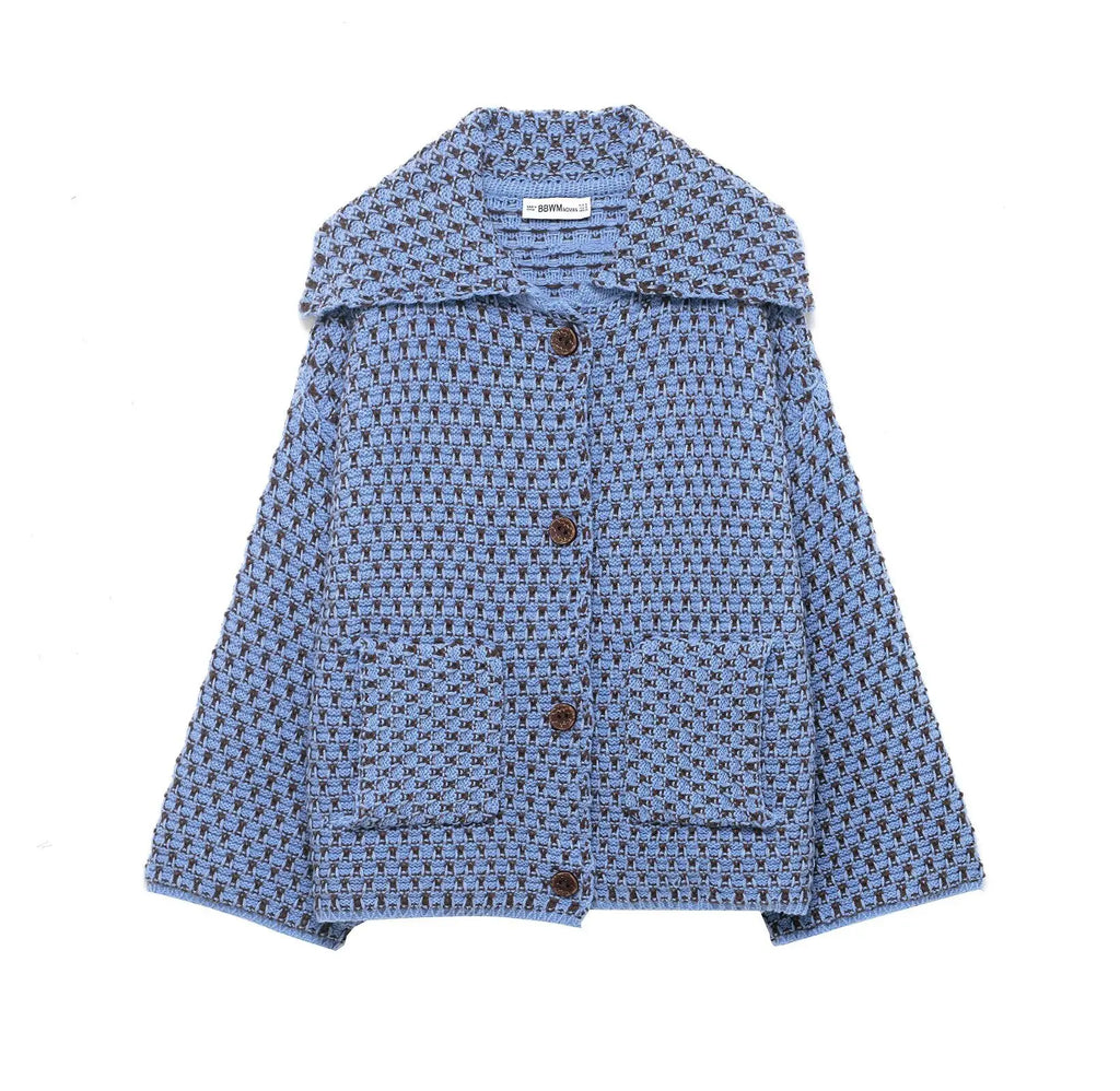 Brown Knit Cardigan – Women’s Elegant Lapel Sweater Coat