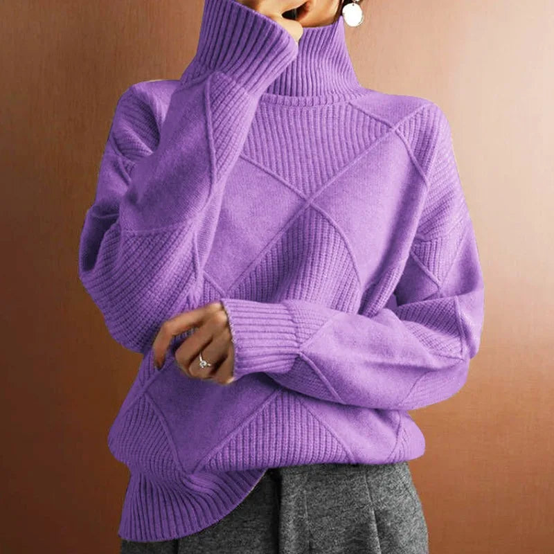 Geometric Knit Wool-Blend Turtleneck Sweater