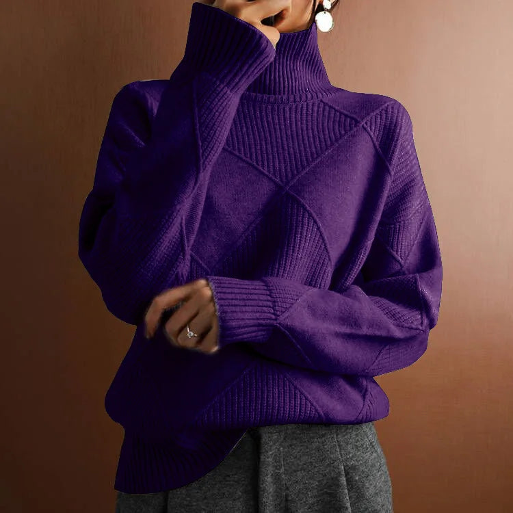 Geometric Knit Wool-Blend Turtleneck Sweater