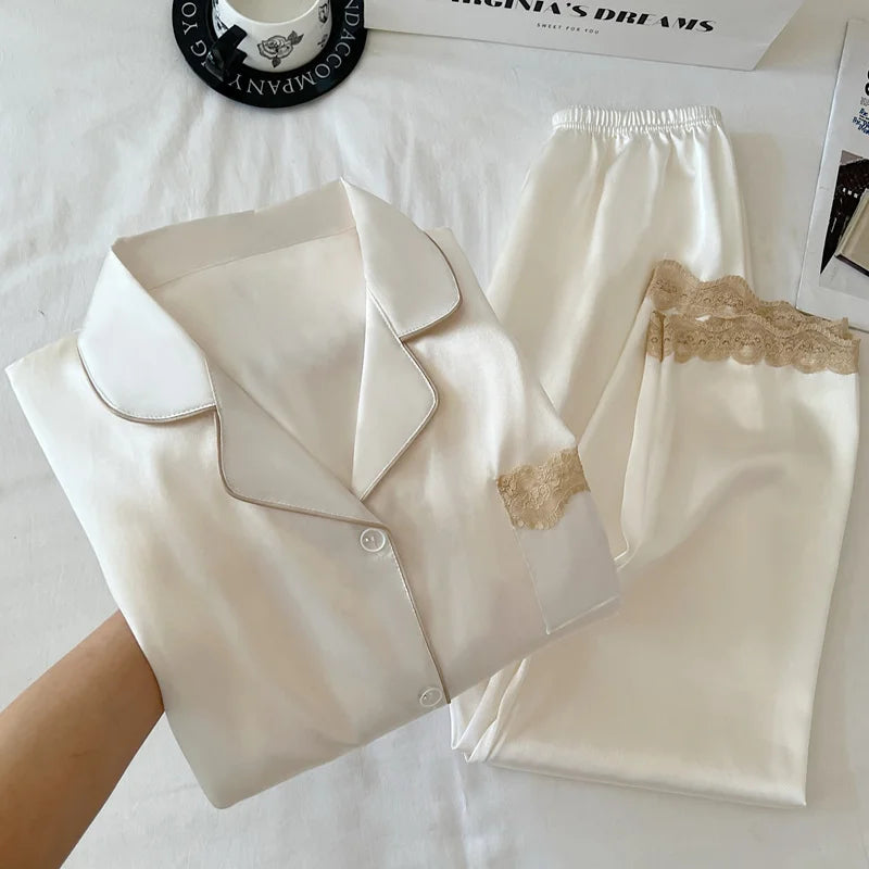 Philiberk Ice Silk Lace-Trim Nightwear Set for Women