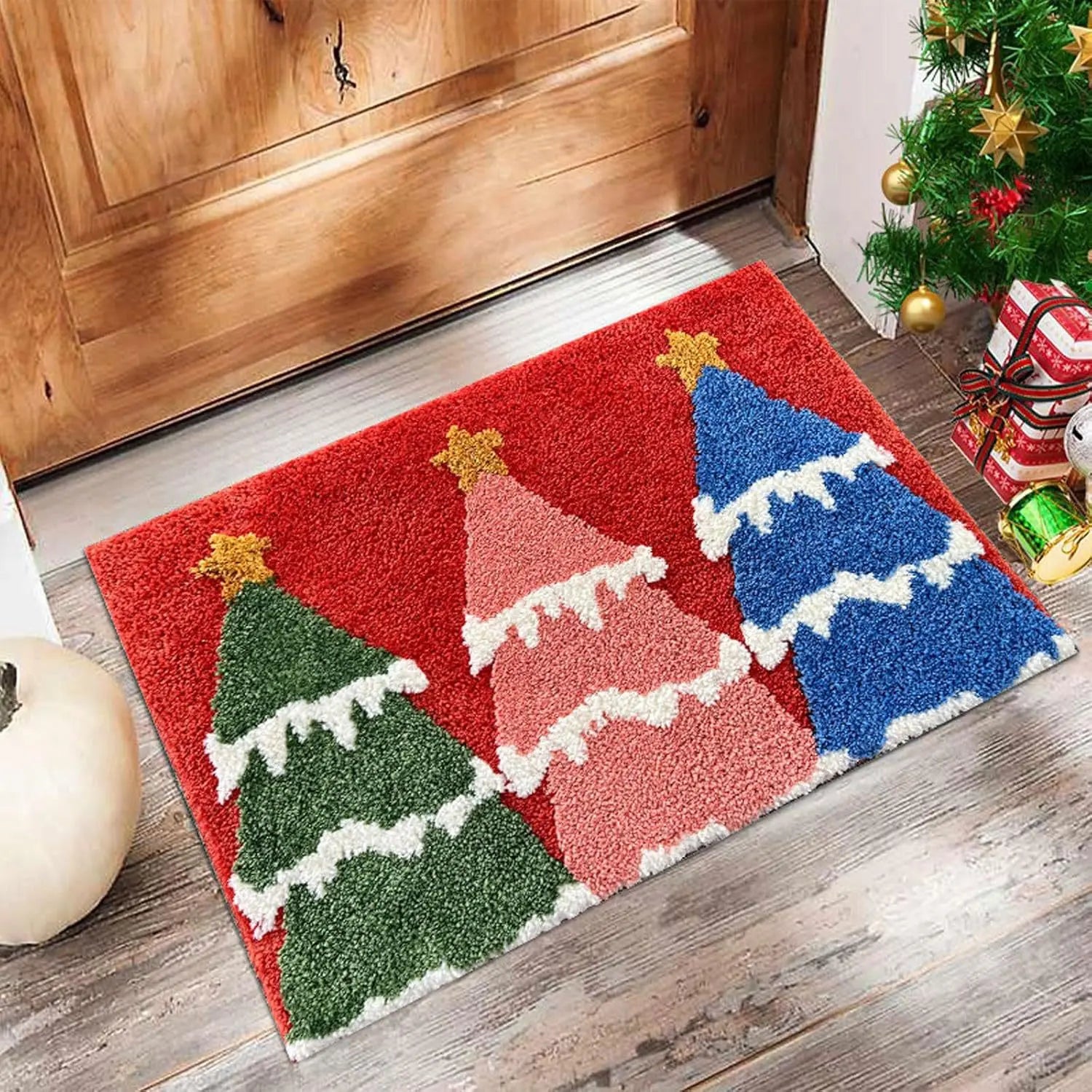 Red Santa & Gingerbread Man Christmas Door Mat – Welcome the Holidays with Joy