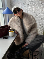 Women’s Chic Faux Fur Winter Coat – Solid Color Warm Lapel Collar Jacket