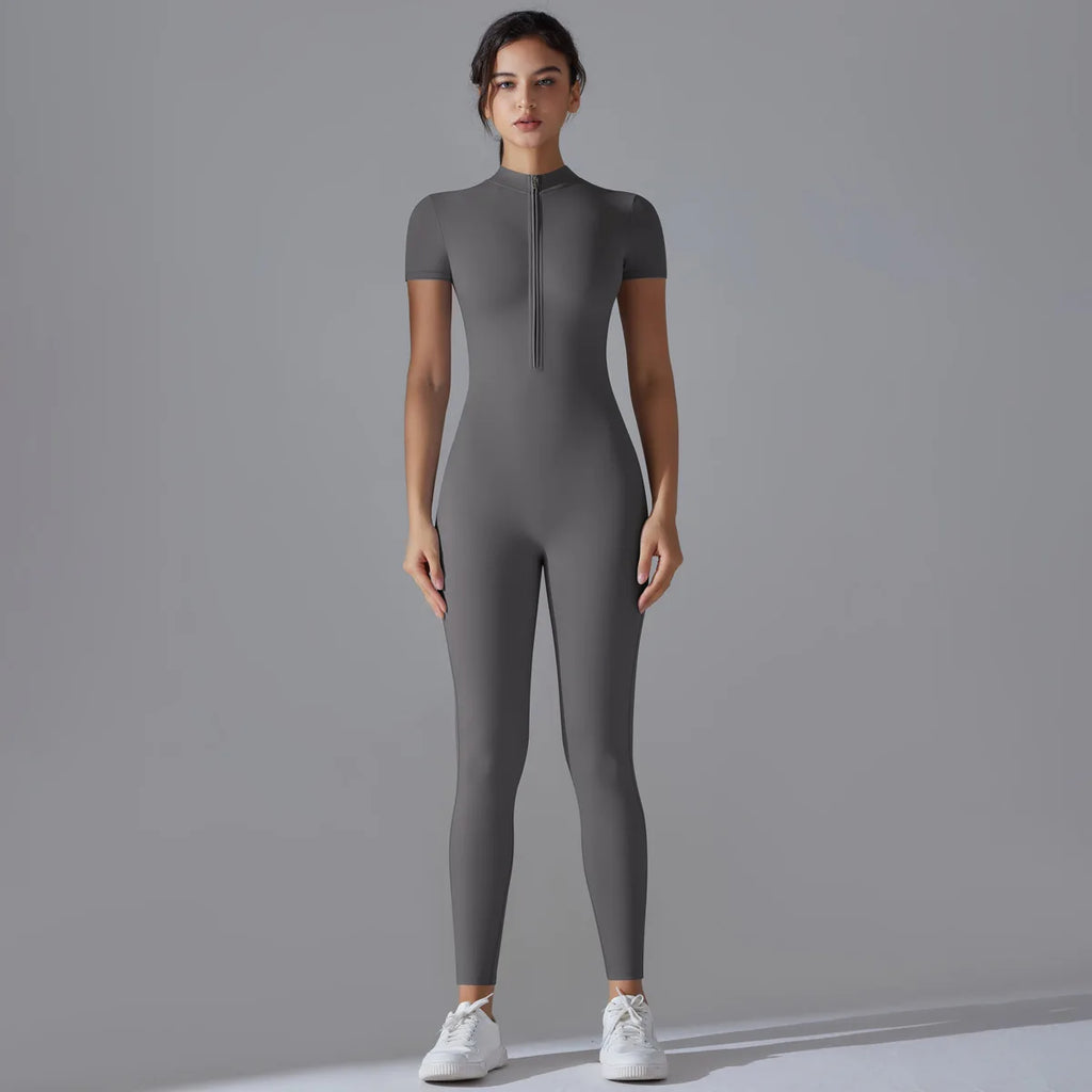 - Premium Zip-Front Sculpting Active Jumpsuit for Women