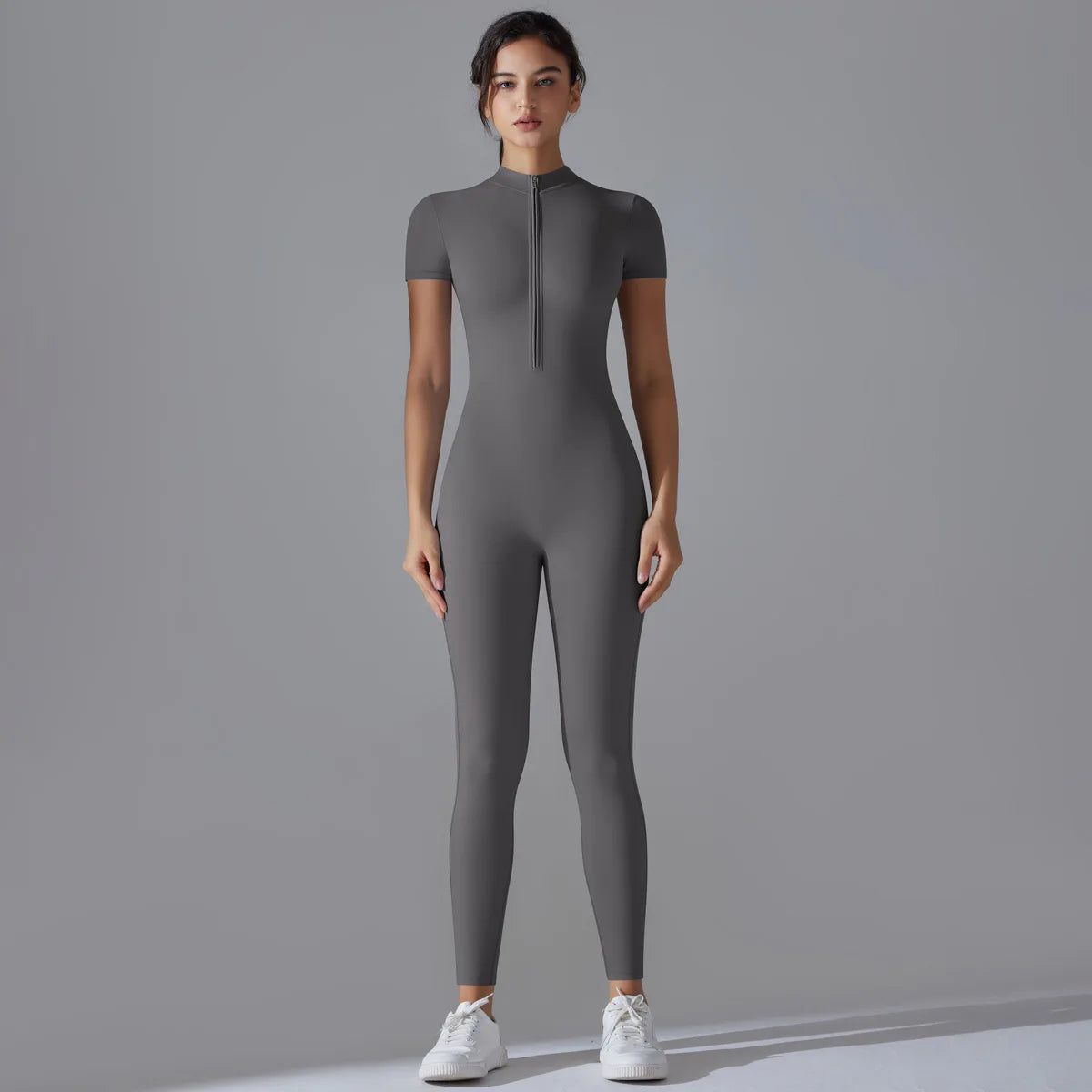 - Premium Zip-Front Sculpting Active Jumpsuit for Women