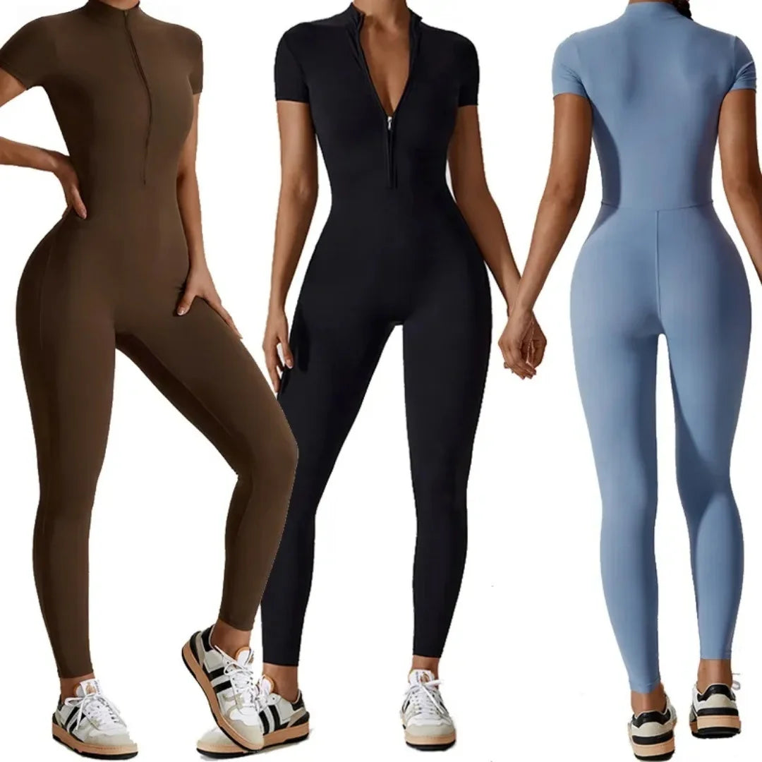 - Premium Zip-Front Sculpting Active Jumpsuit for Women