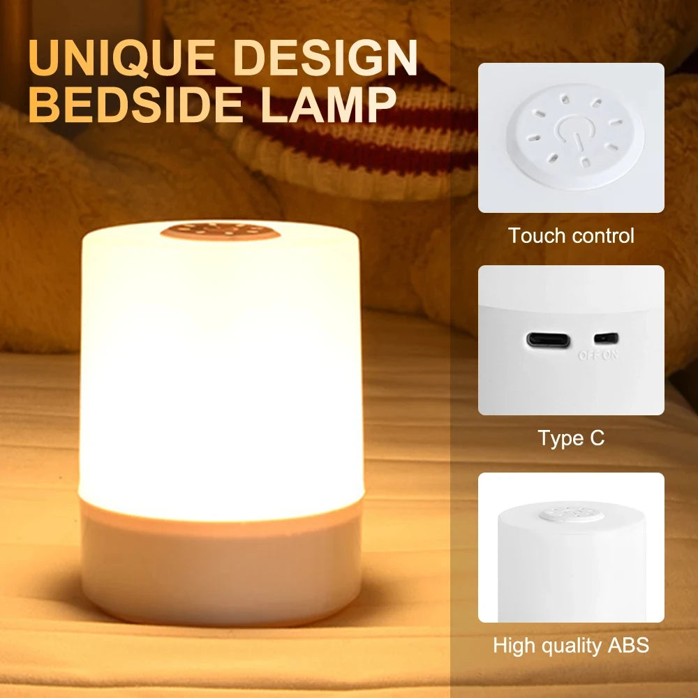 Touch-Control Night Lamp with 3-Level Dimming and USB Charging