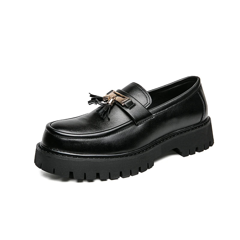 Men’s Platform Leather Loafers – Thick-Sole Slip-On Formal & Business Shoes