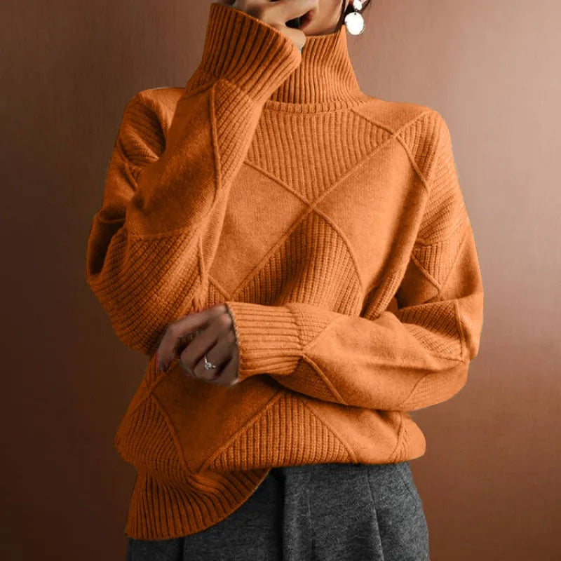 Geometric Knit Wool-Blend Turtleneck Sweater