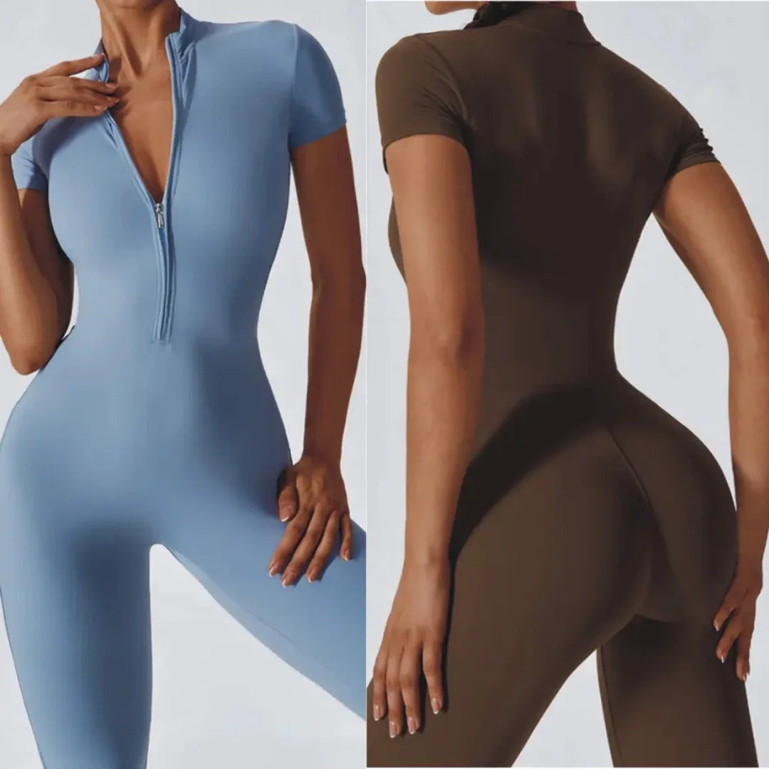 - Premium Zip-Front Sculpting Active Jumpsuit for Women