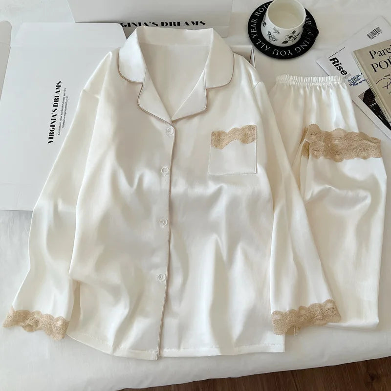 Philiberk Ice Silk Lace-Trim Nightwear Set for Women