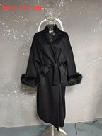 Elegant Woolen Overcoat with Fur Patchwork