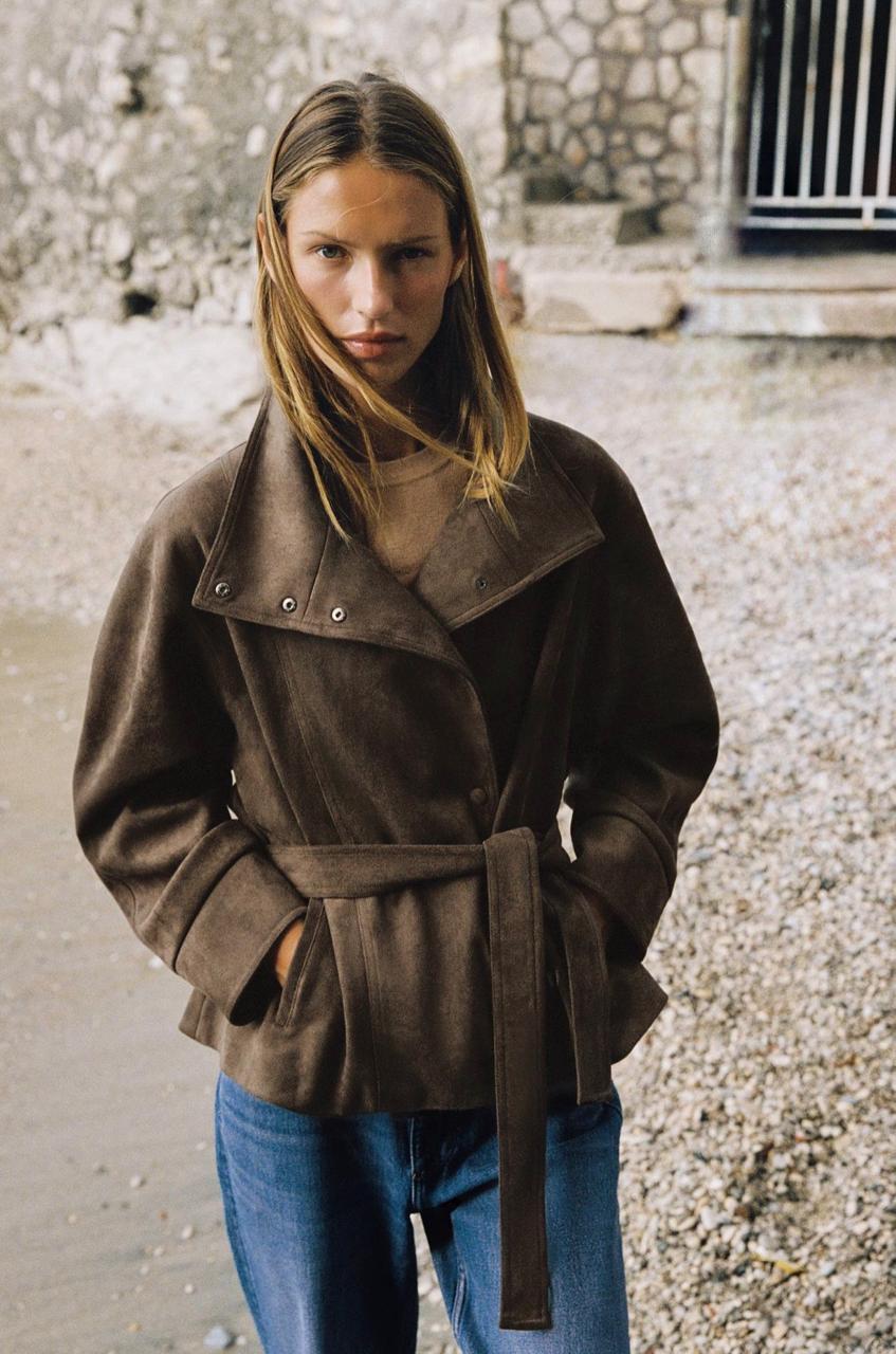 Belted Suede-Effect Jacket