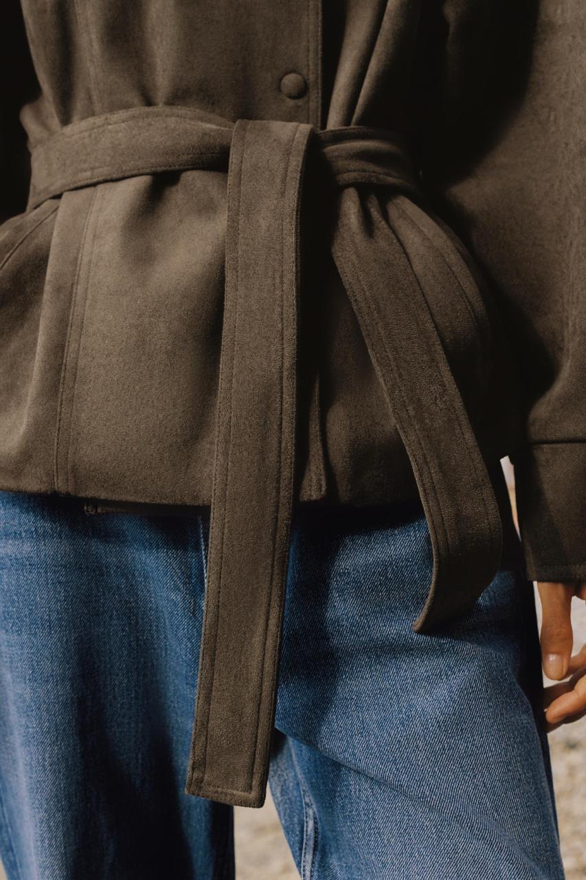 Belted Suede-Effect Jacket