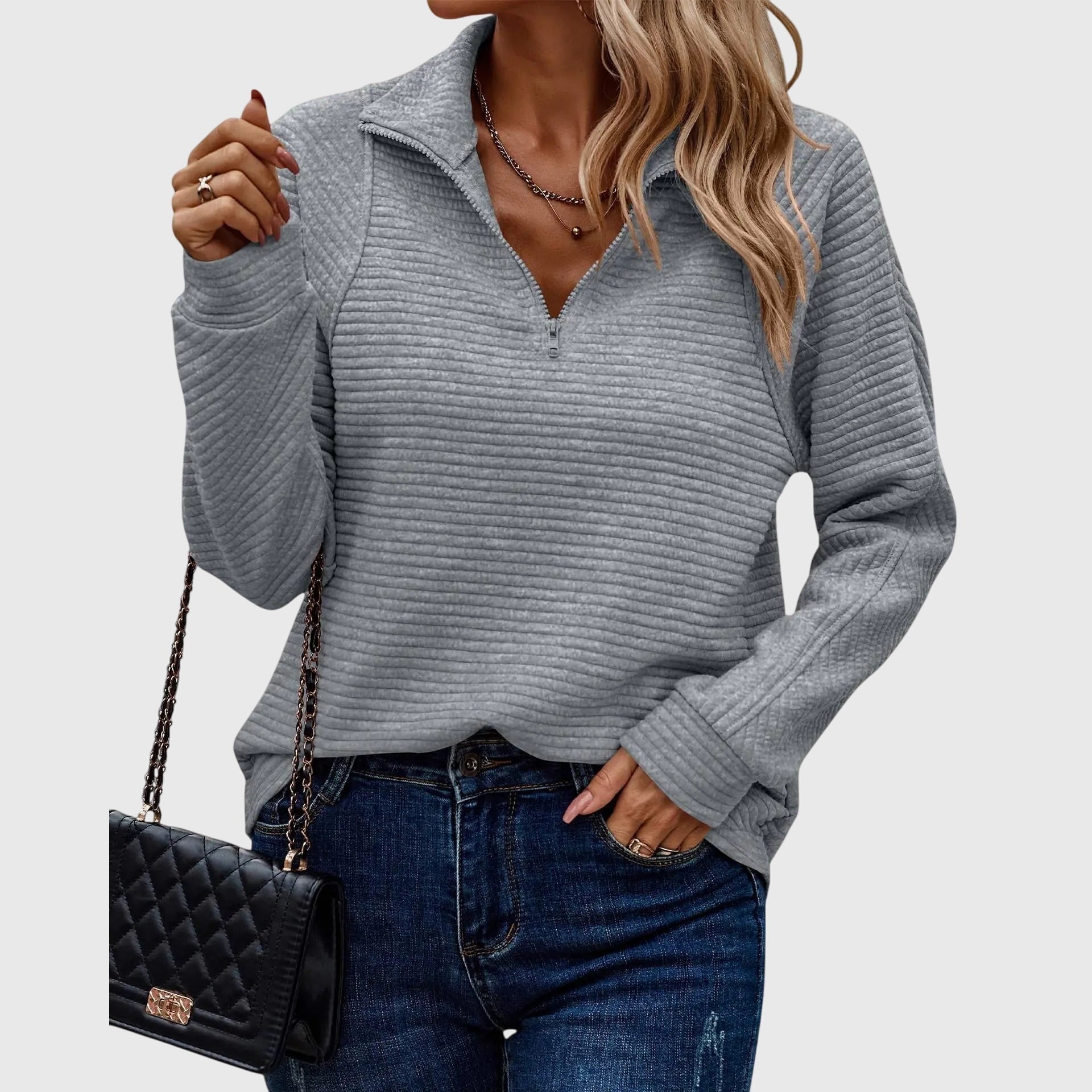 - CozyCollar Textured Knit Top