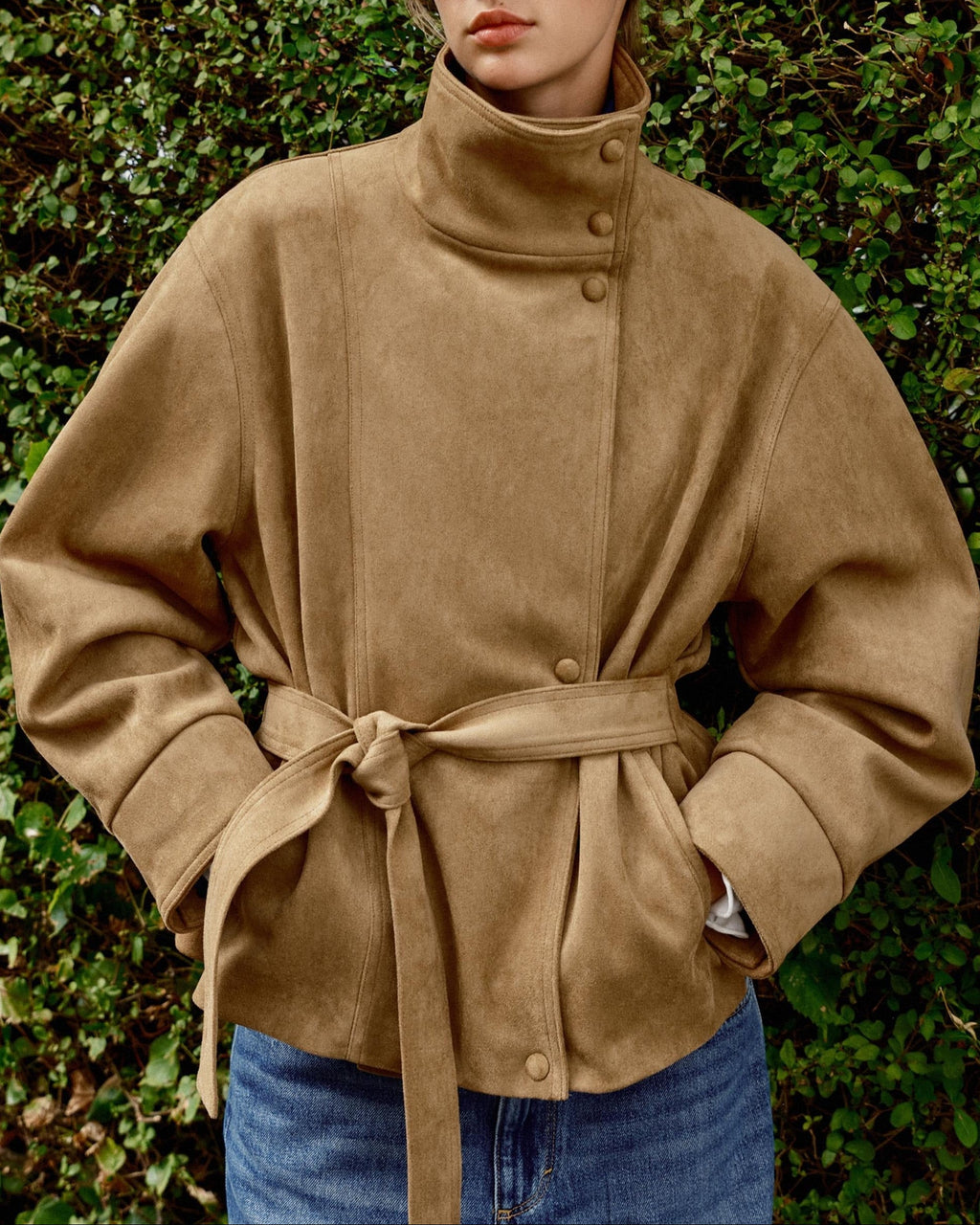 Belted Suede-Effect Jacket